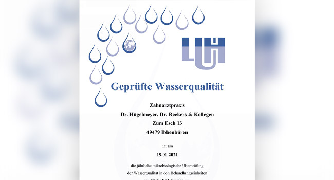 Zertifizierte Wasserqualität in unserer Praxis